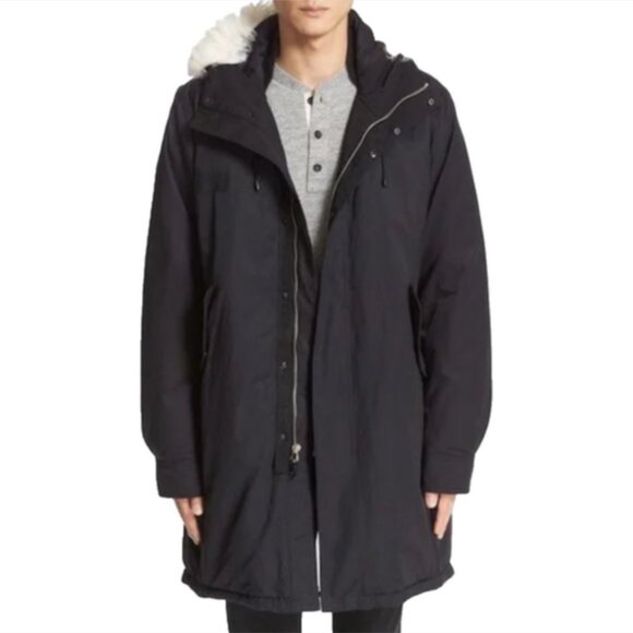 Rag & Bone Bullett Shearling Trim Hood Down Anorak Parka Jacket - Picture 2 of 5